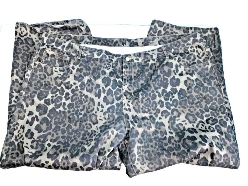 MANFINITY Women's 6XL Plus Size Leopard Print Denim Jeans 52" Waist 31" Inseam